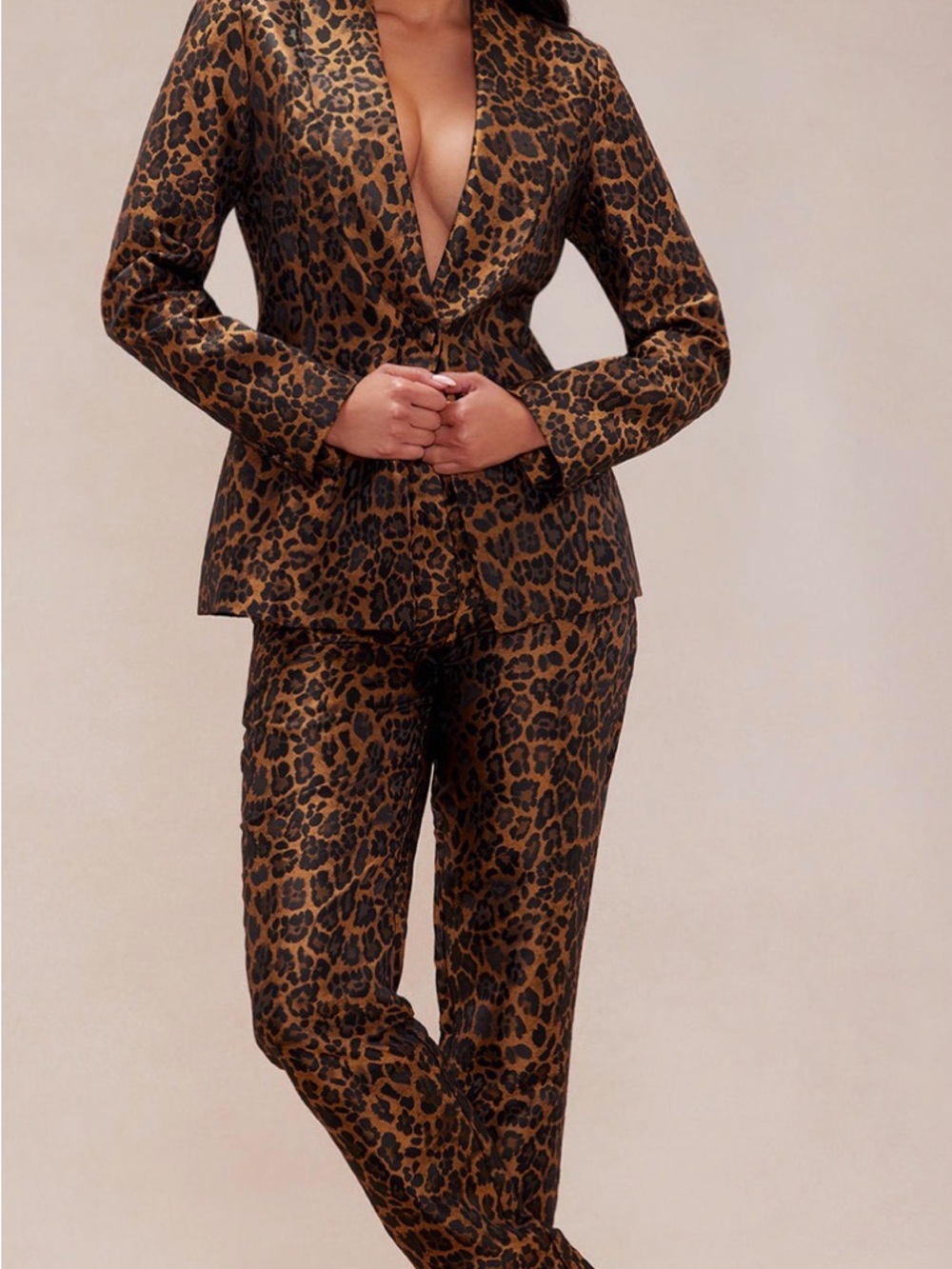 Fashion Nova Leopard Print Tailored Pantsuit - Brown & Black